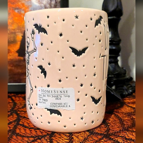 🎉HP🎉 Rae Dunn "Dance 'Til You Drop" Skeleton & Bats Baby Pink Glossy Mug NWT - Picture 3 of 8